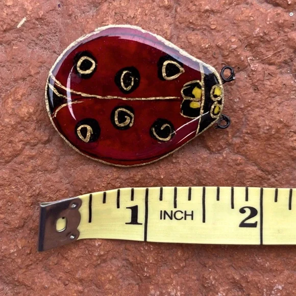 * SALE * Artisan Ladybug Pin Hand Painted Acrylic Coated Paper-craft & Wire - Picture 2 of 5